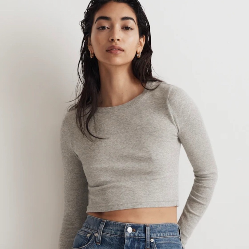 Madewell Light Gray Long Sleeve Crop Top